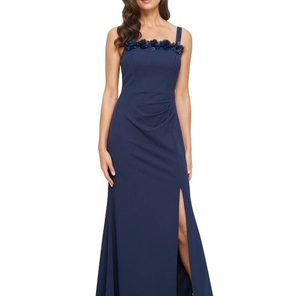 Alex Evenings Dresses & Skirts - Alex Evenings Navy Maxi Dress with Floral Detail Size 6 Nwt